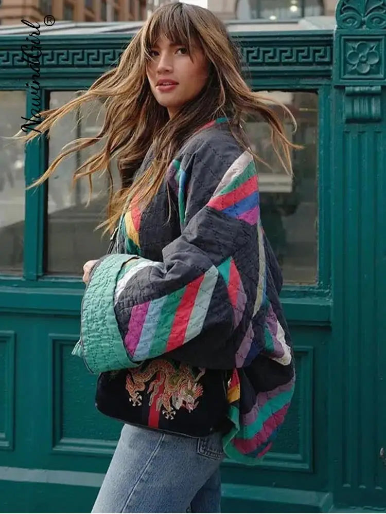 Dame Jakker Vinter Polstret Stripete Polyester 2