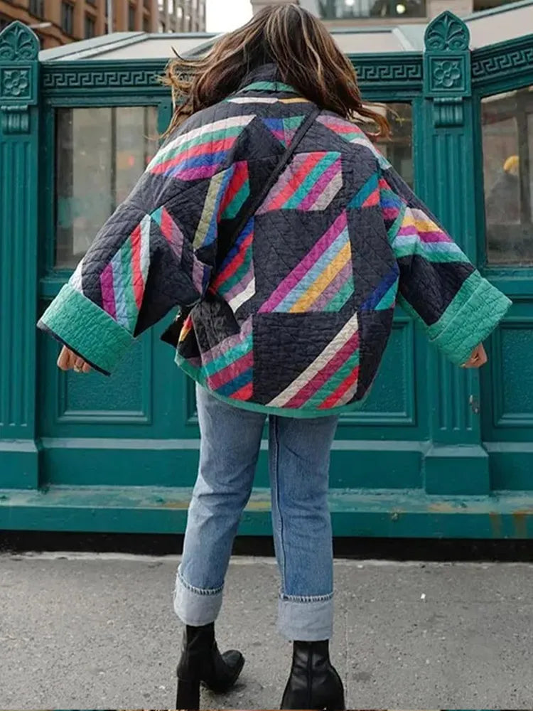 Dame Jakker Vinter Polstret Stripete Polyester 4