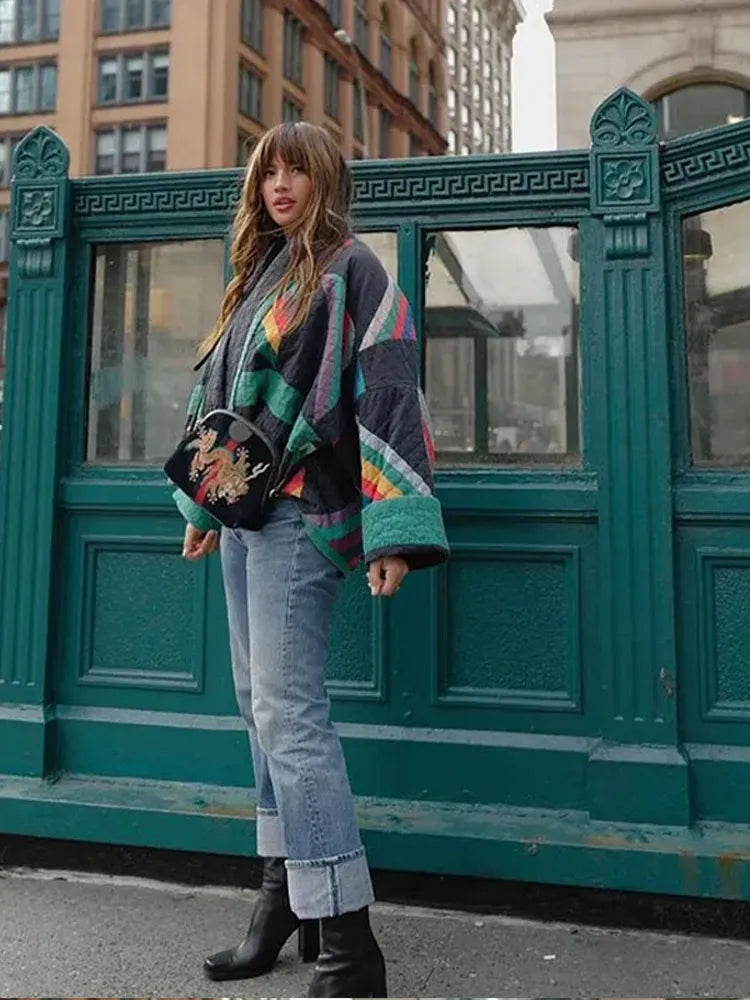 Dame Jakker Vinter Polstret Stripete Polyester 3