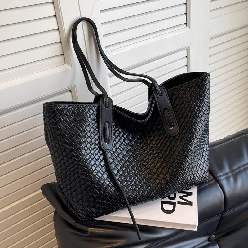 Dame Skulderveske Flettet Design Kunstskinn Elegant Daglig Bruk 4