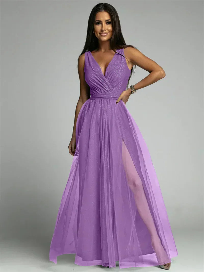 Kvinne Kjole V-hals Elegant Polyester Med Splitt-6