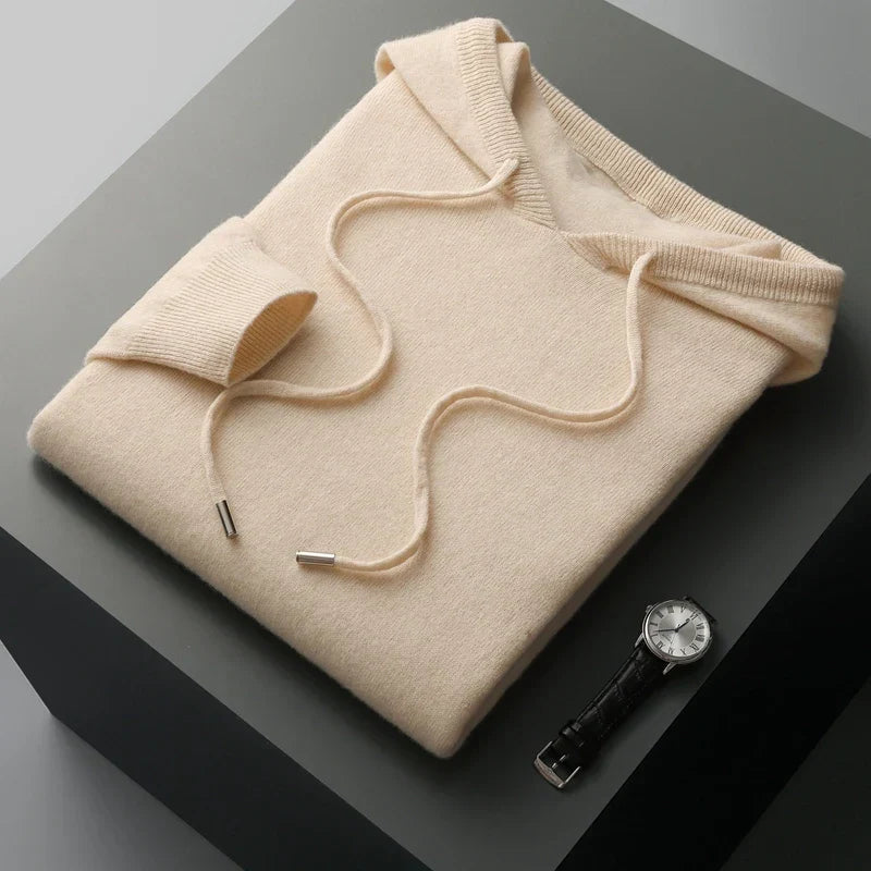 Variant image for Herre Hættetrøye Beige Komfortabel Uldblanding Casual Myk 80% Ull 20% Polyester-3