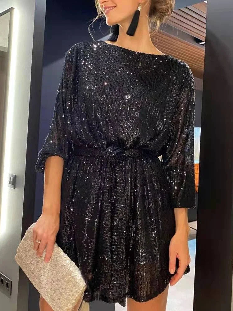 Dame Festkjole Glitter Paljetter Polyester Elegant Selskapskjole 2