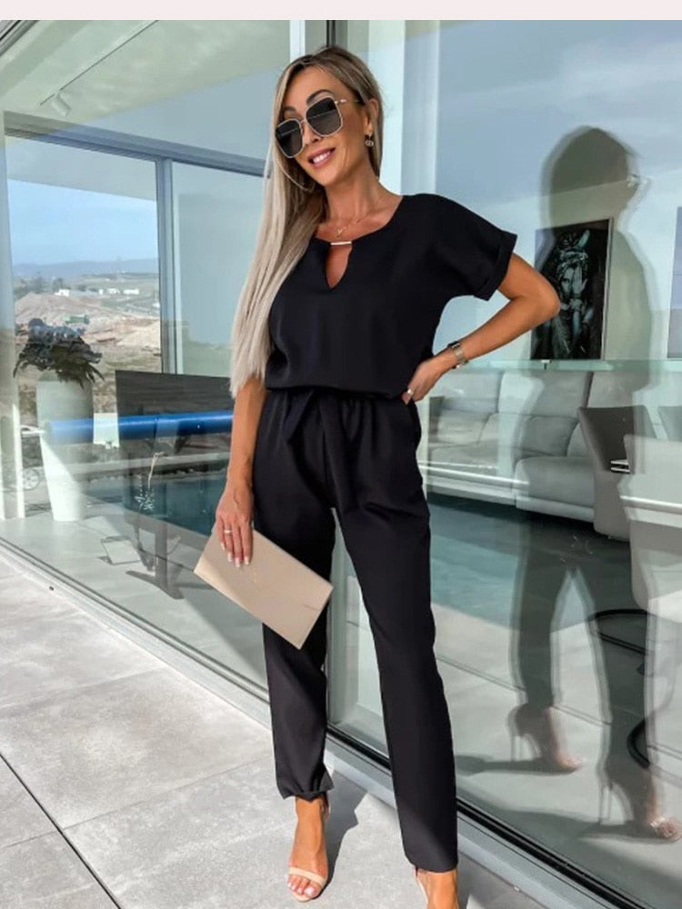 Variant image for Kvinne Jumpsuit V-hals Korte Ermer Polyester-16