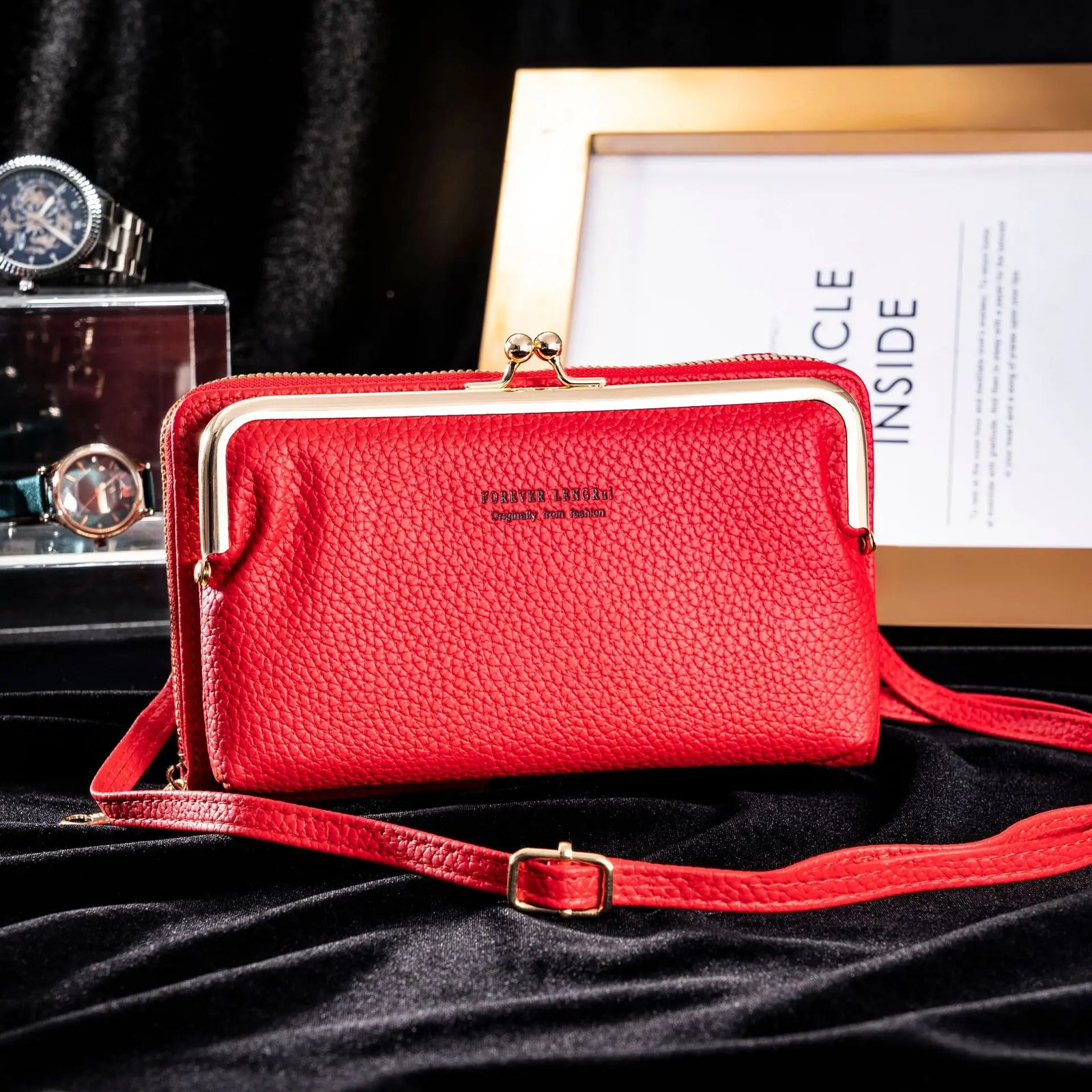 Dame Veske Multifunksjonell PU-lær med Tverrformet Lukking 2