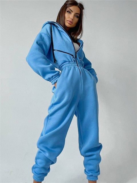 Dame Jumpsuit Uformell Stil med Hette og Glidelås i Bomullsblanding-1