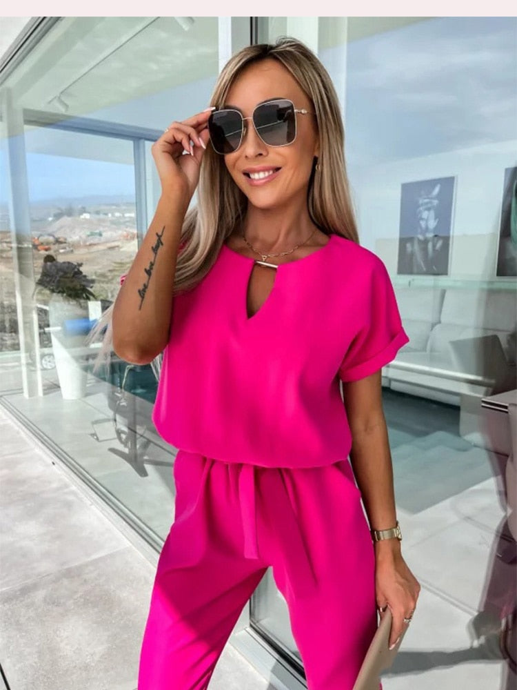Kvinne Jumpsuit V-hals Korte Ermer Polyester-3