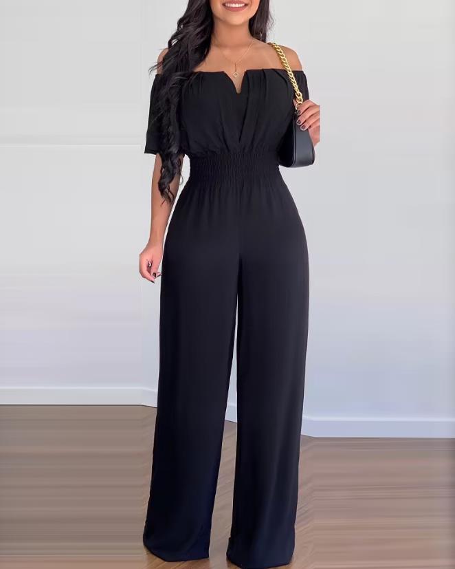 Dame Jumpsuit Off-Shoulder Plisserte Polyester Elegant-2