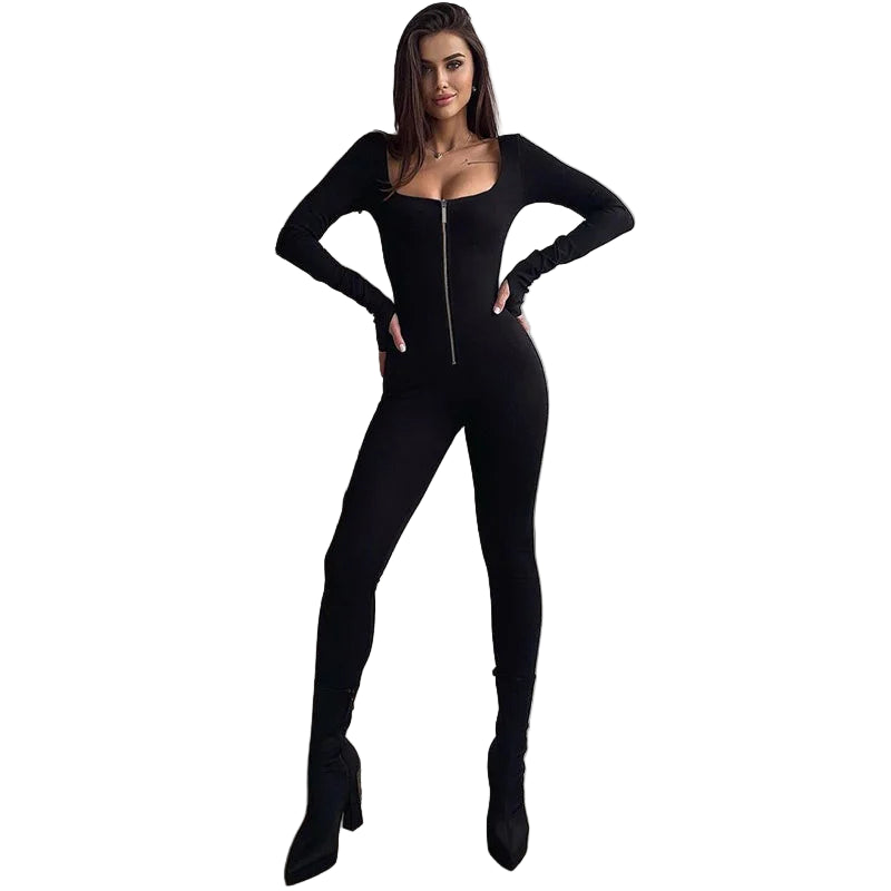 Dame Jumpsuit Bodycon Firkantet Utringning Polyester Spandex-3