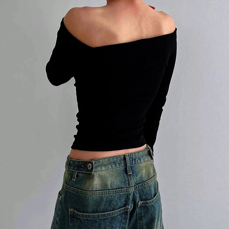 Solide off shoulder topper med lange ermer