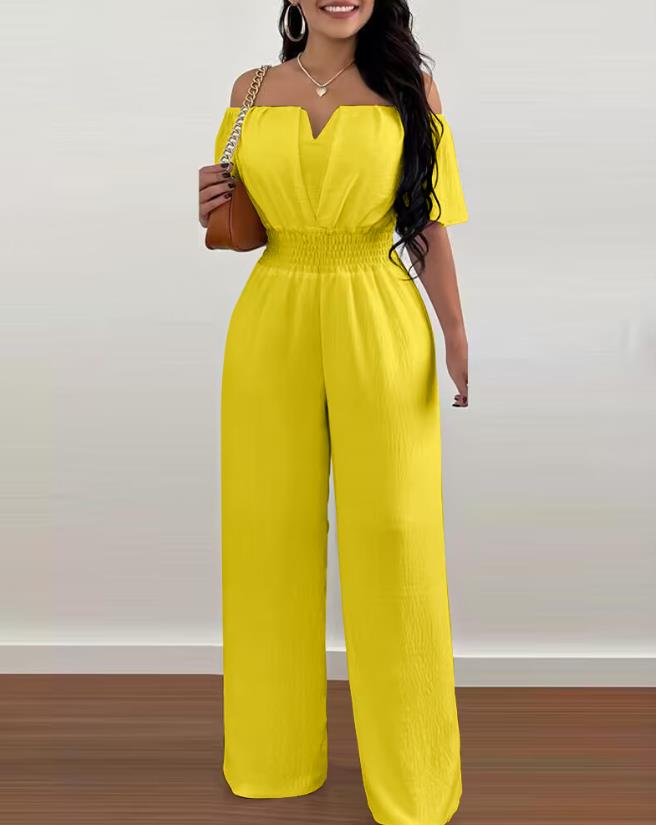 Dame Jumpsuit Off-Shoulder Plisserte Polyester Elegant-1