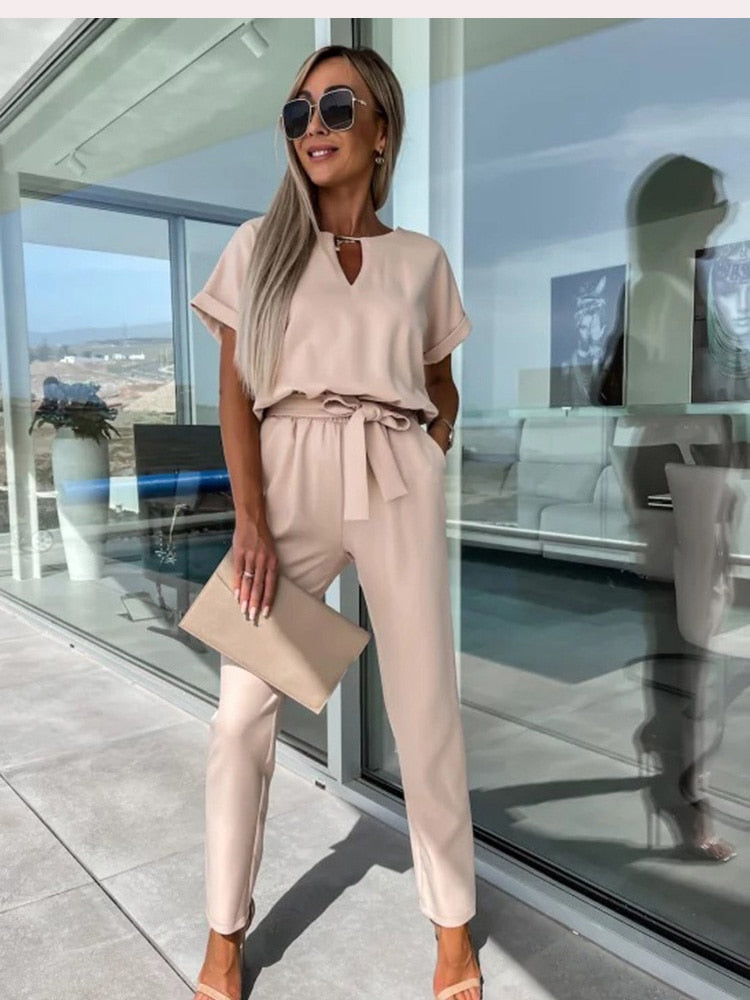 Variant image for Kvinne Jumpsuit V-hals Korte Ermer Polyester-11