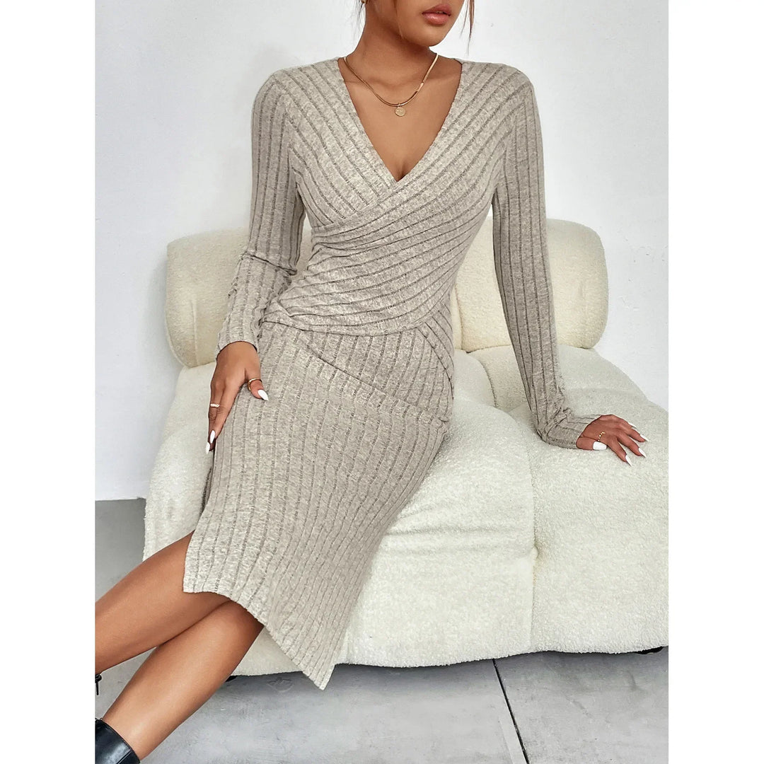 Damekjole Midi Ribbestrikket Elegant Polyester 5