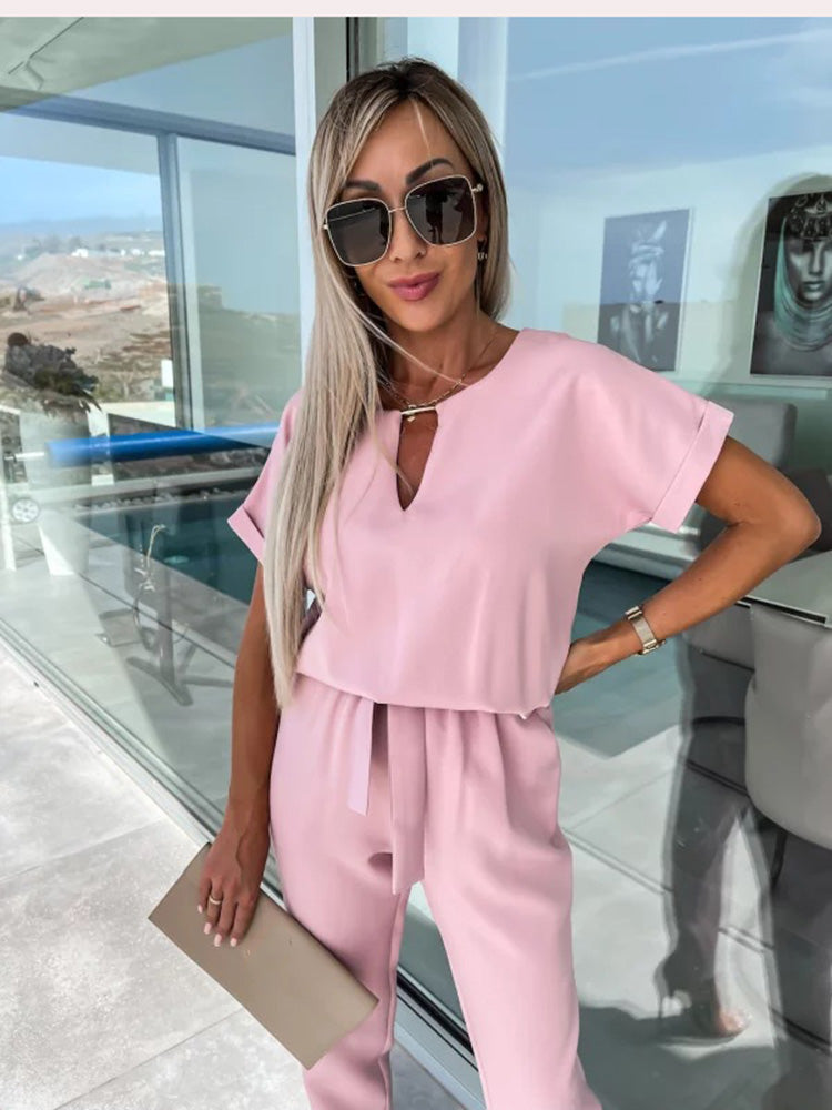 Kvinne Jumpsuit V-hals Korte Ermer Polyester-6