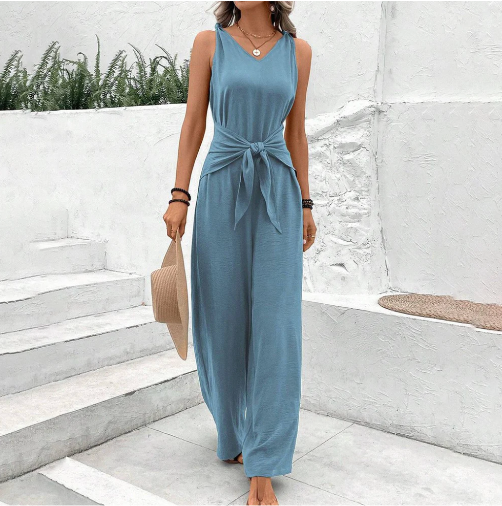 Dame Jumpsuit Ermeløs V-Hals Bredbente Lett Stoff-1