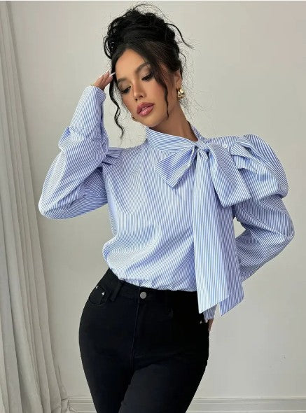 Variant image for Dame Bomullsbluse Elegant Sløyfe Pustende Materiale-5