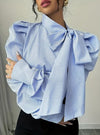 Dame Bomullsbluse Elegant Sløyfe Pustende Materiale