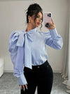 Dame Bomullsbluse Elegant Sløyfe Pustende Materiale