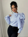 Dame Bomullsbluse Elegant Sløyfe Pustende Materiale