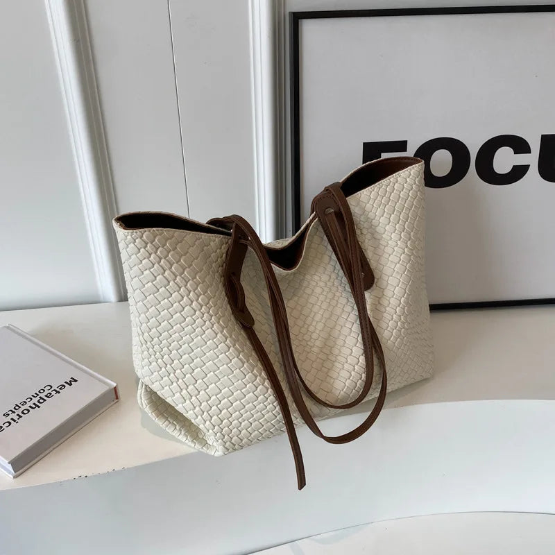 Dame Skulderveske Flettet Design Kunstskinn Elegant Daglig Bruk 5