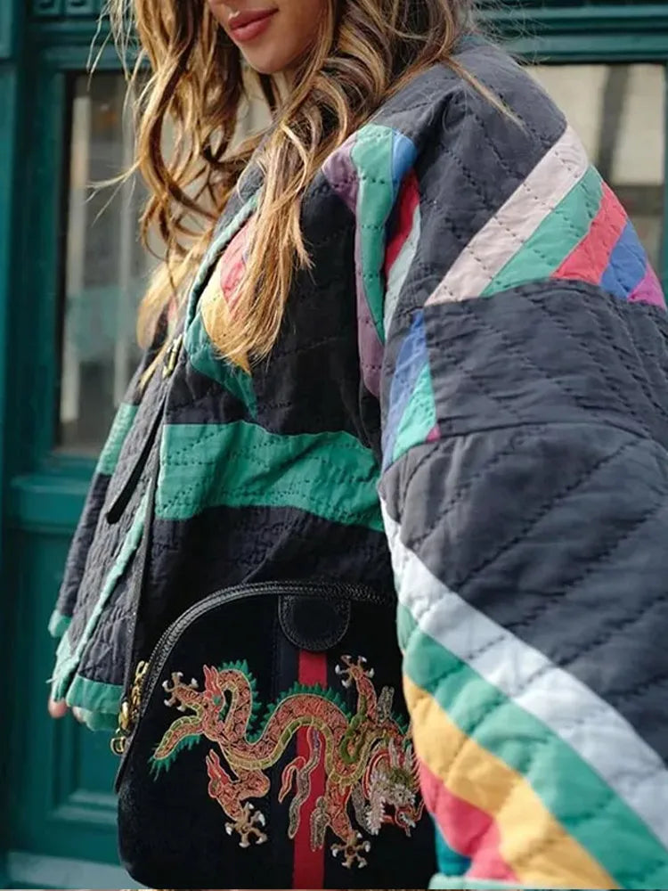 Dame Jakker Vinter Polstret Stripete Polyester 6