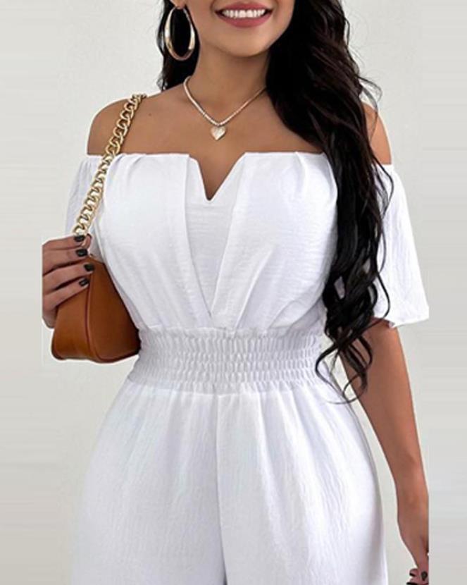 Dame Jumpsuit Off-Shoulder Plisserte Polyester Elegant-4