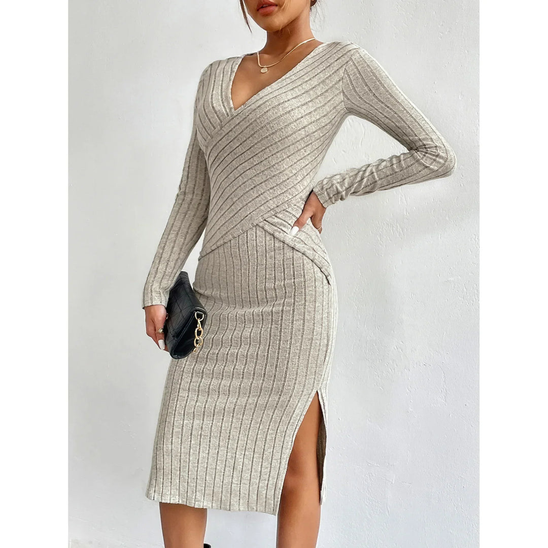 Damekjole Midi Ribbestrikket Elegant Polyester 2