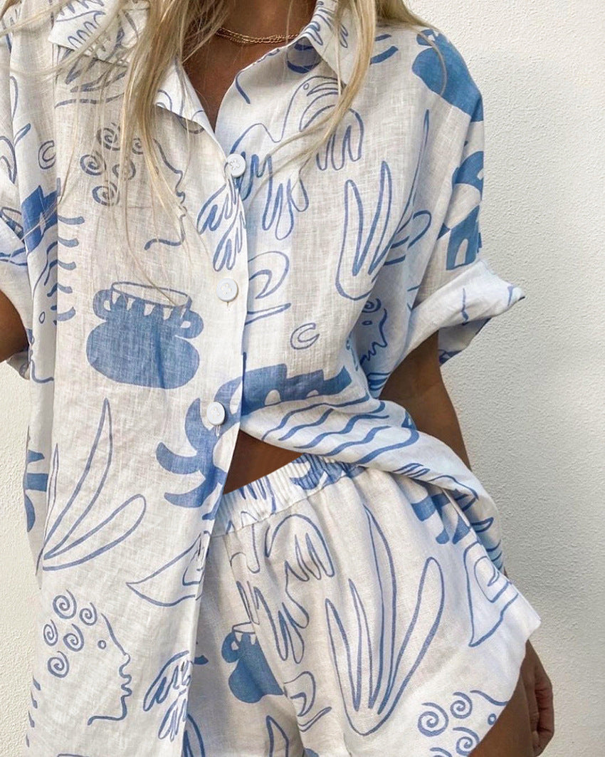 Sett Dame Oversized Skjorte og Shorts Lett Pustende 2