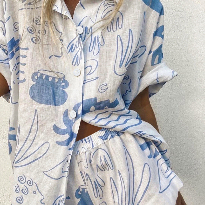 Sett Dame Oversized Skjorte og Shorts Lett Pustende 8