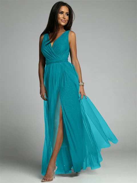Kvinne Kjole V-hals Elegant Polyester Med Splitt-3