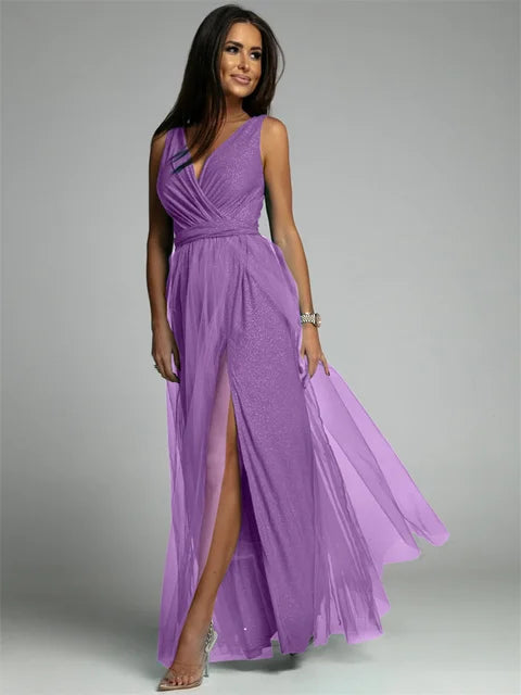 Kvinne Kjole V-hals Elegant Polyester Med Splitt-4