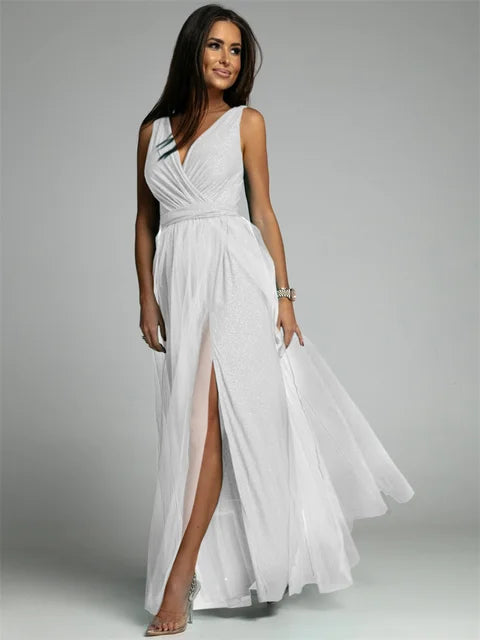 Kvinne Kjole V-hals Elegant Polyester Med Splitt-5