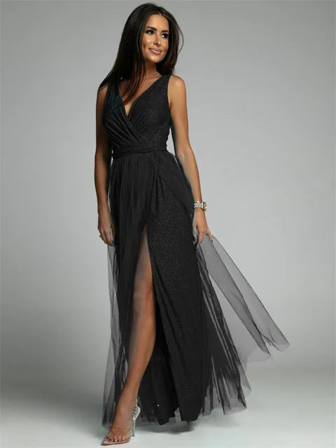 Kvinne Kjole V-hals Elegant Polyester Med Splitt-1