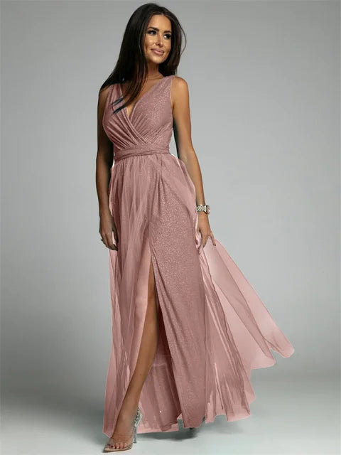 Kvinne Kjole V-hals Elegant Polyester Med Splitt-2