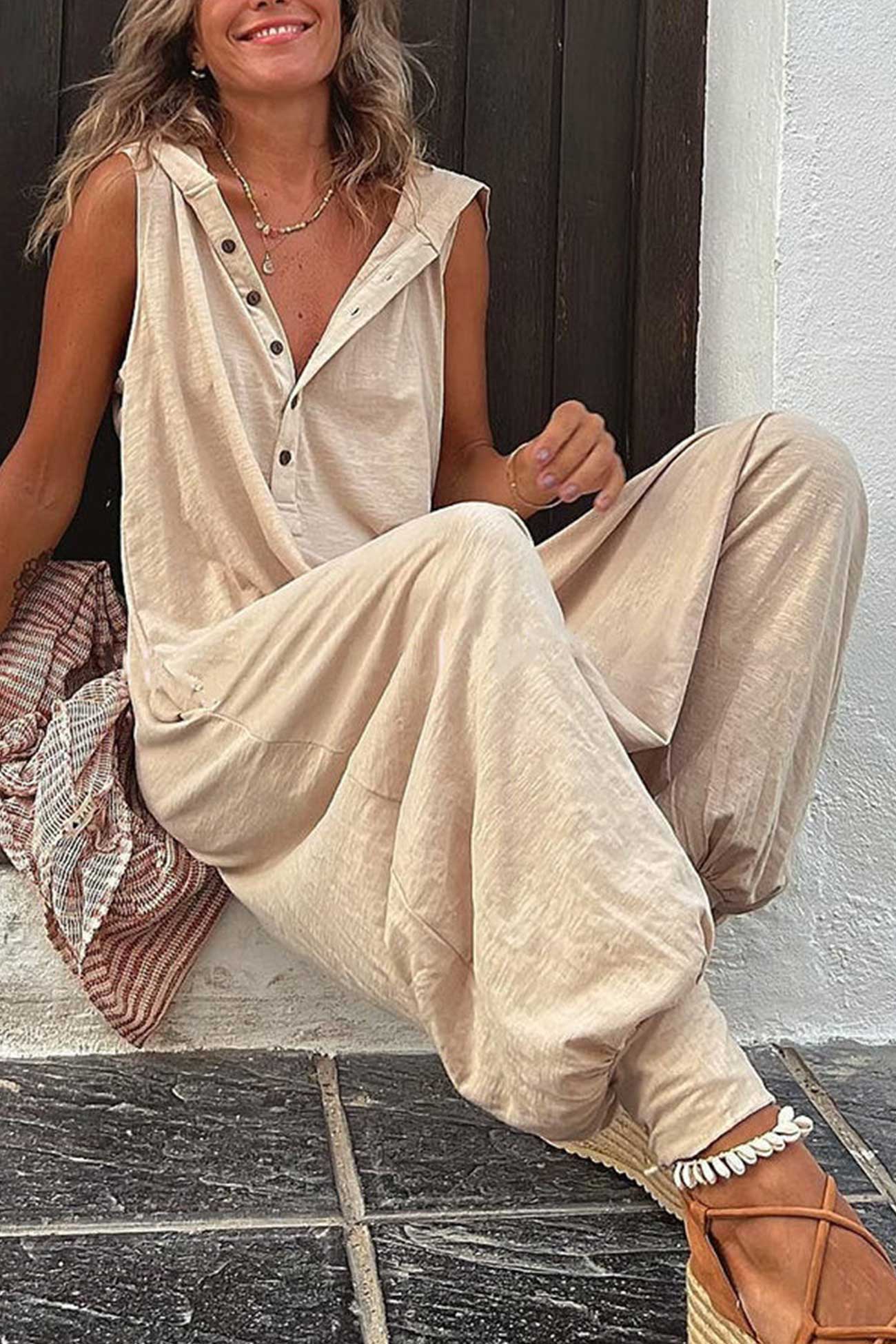 Dame Jumpsuit Uformell med Hetta Pustende Bomull-3