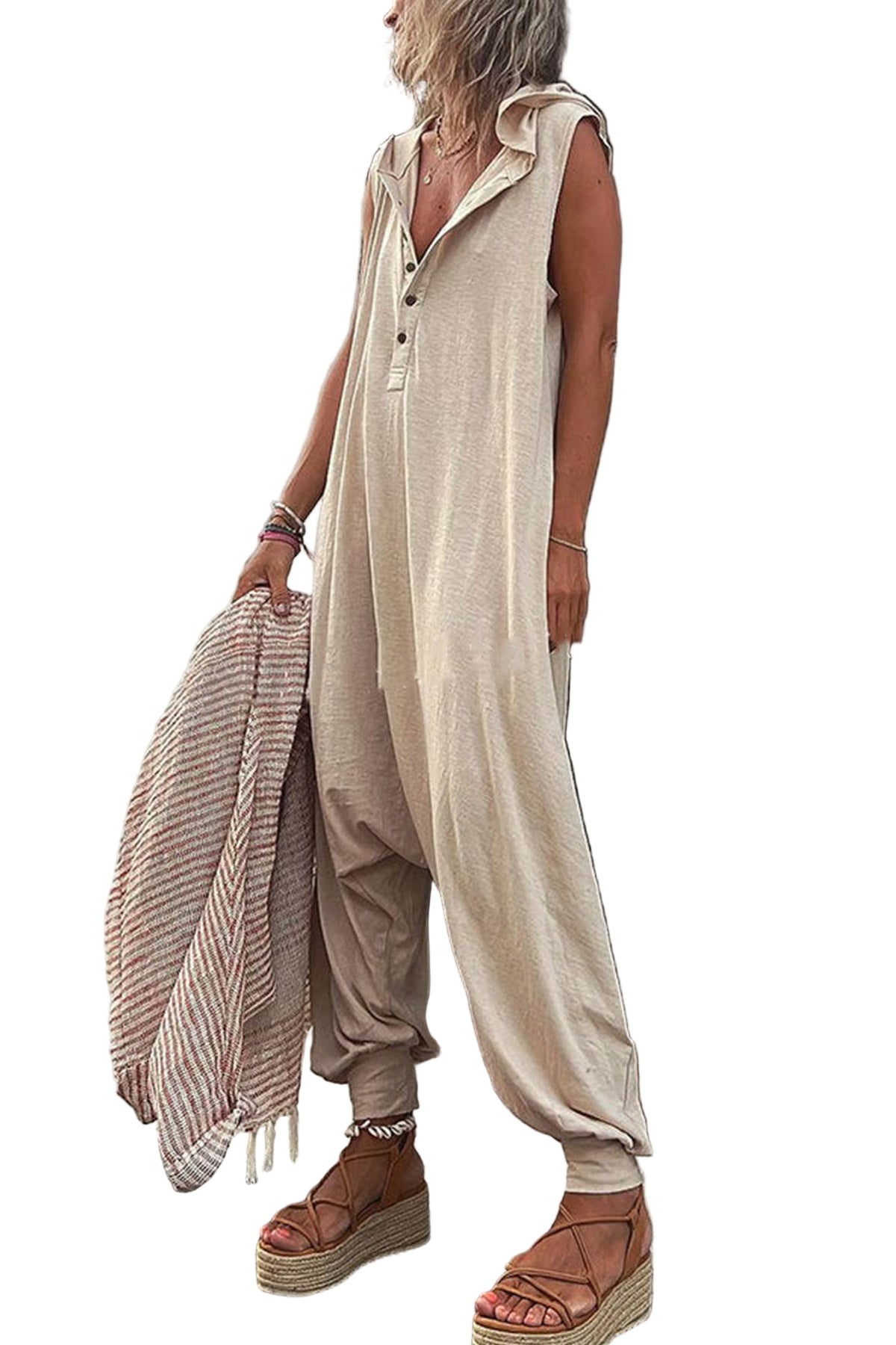 Dame Jumpsuit Uformell med Hetta Pustende Bomull-2