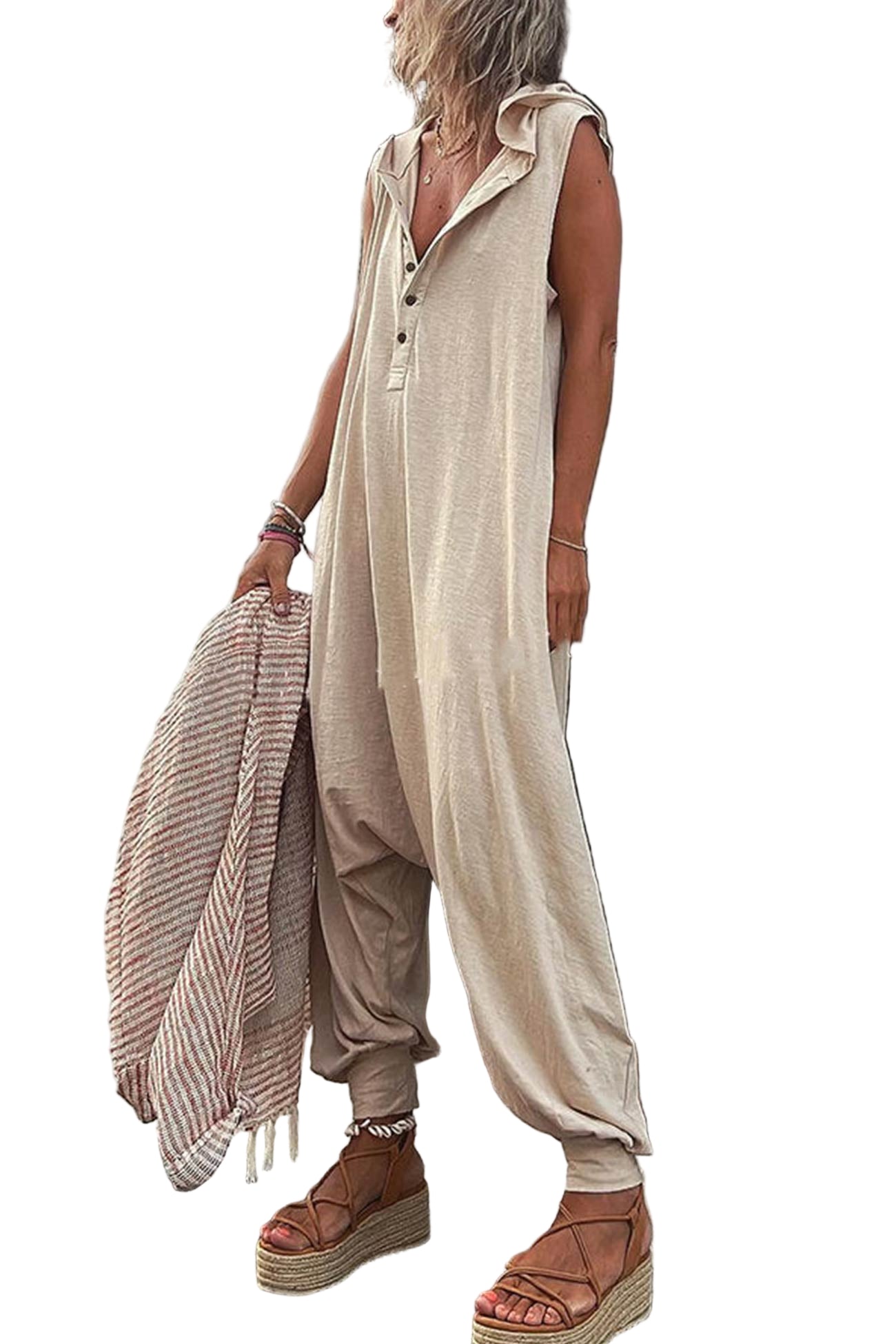 Dame Jumpsuit Uformell med Hetta Pustende Bomull-2