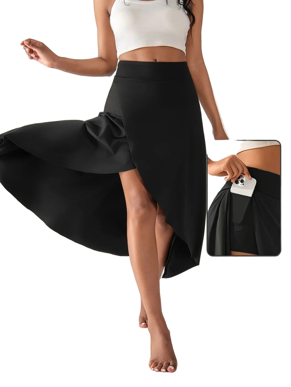 Skjørt Dame Med Shorts Asymmetrisk Flared Design 0