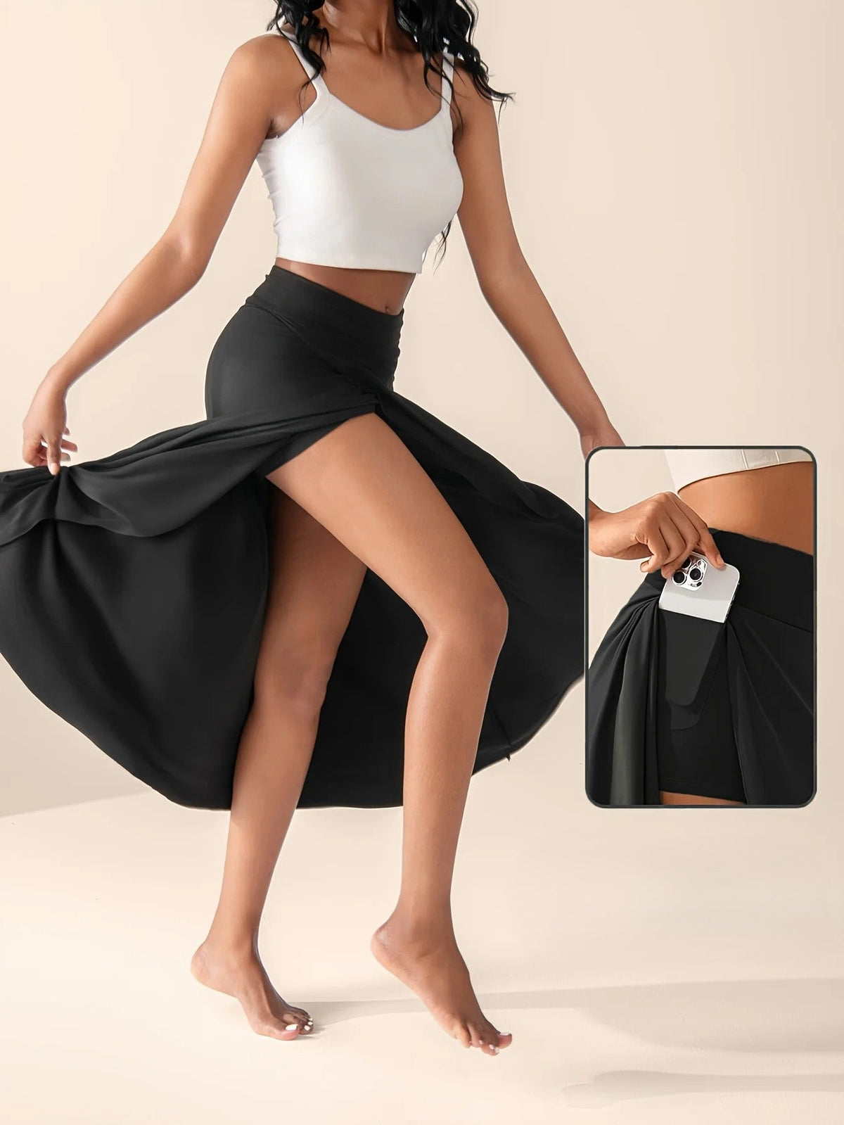 Skjørt Dame Med Shorts Asymmetrisk Flared Design 5