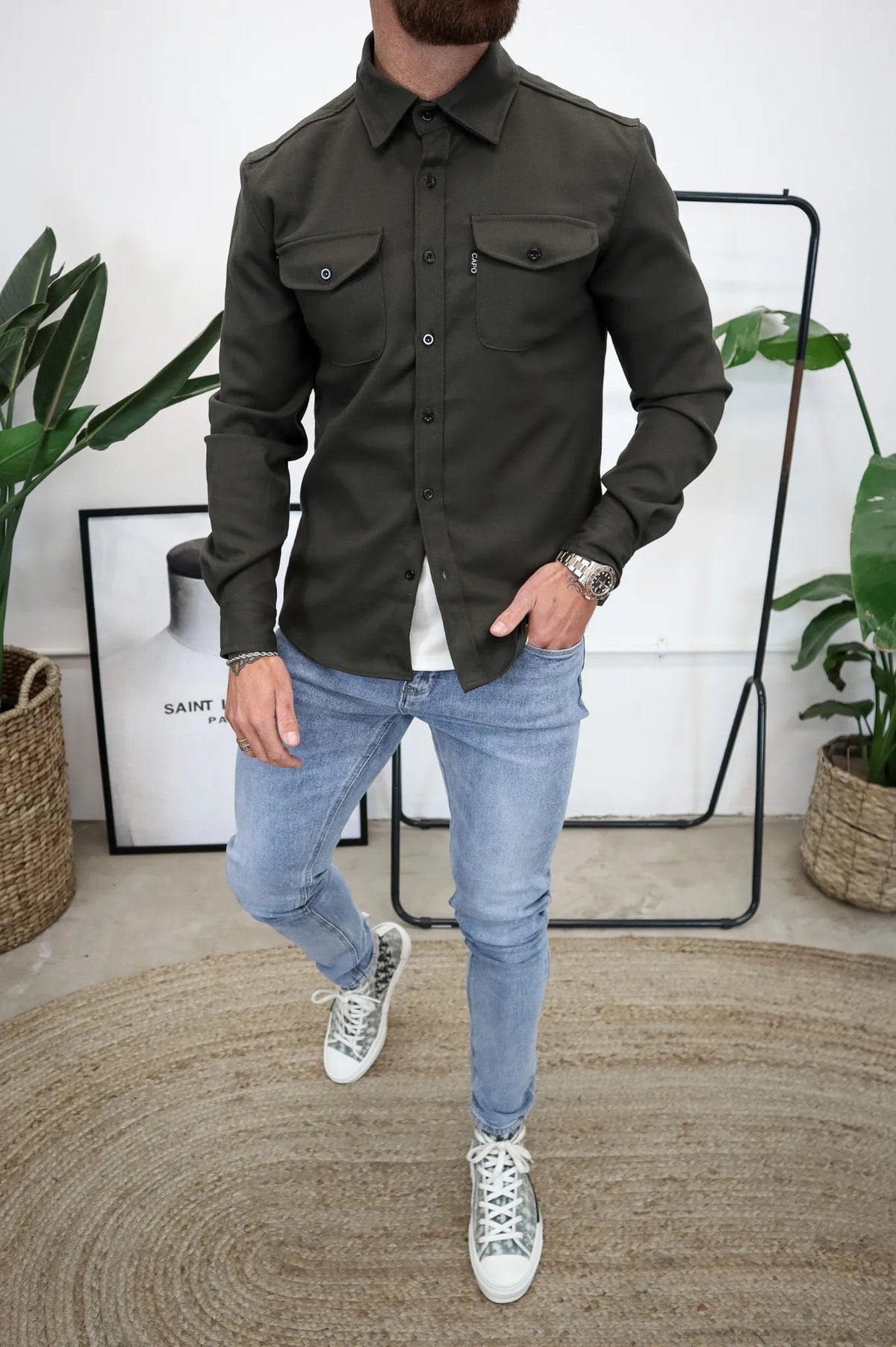 Skjortejakke Herre Moderne Med Knappestolpe For Allsidig Antrekk 4
