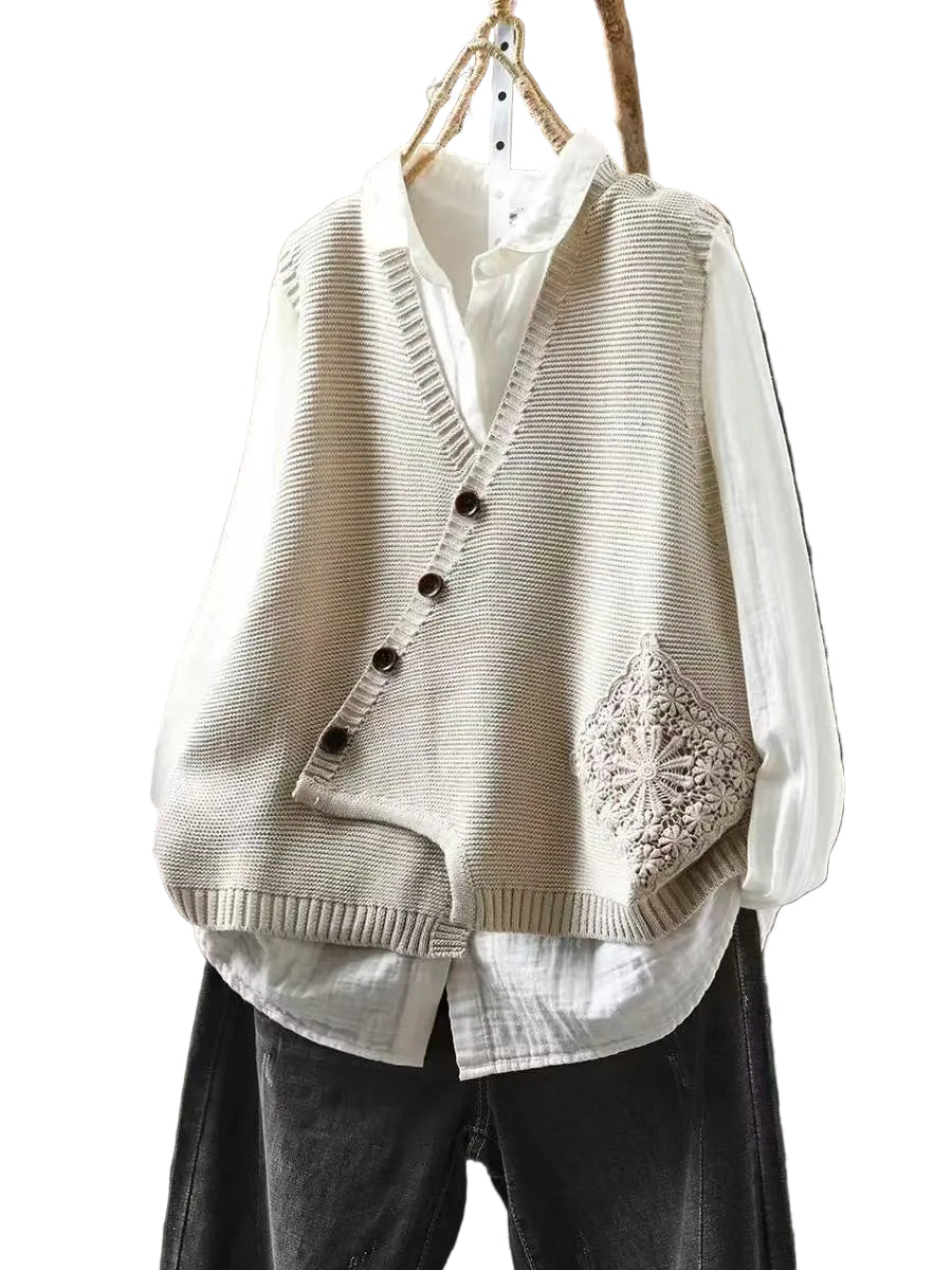 Strikke Vest Dame Asymmetrisk Design V-Hals 0