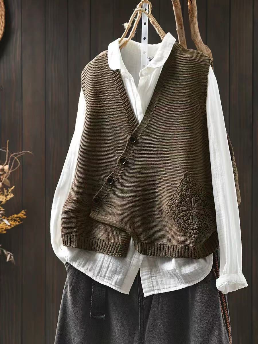 Strikke Vest Dame Asymmetrisk Design V-Hals 3
