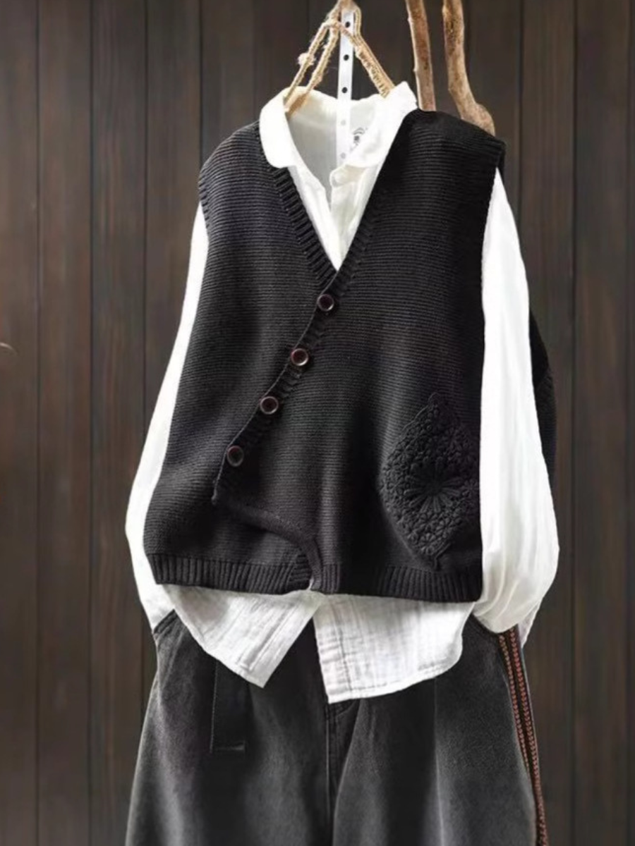 Strikke Vest Dame Asymmetrisk Design V-Hals 4