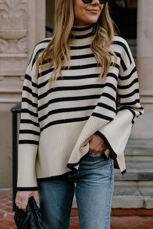 Strikkegenser Dame Stripete Design med Sidesplitt 1