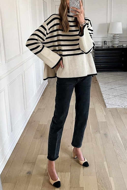 Strikkegenser Dame Stripete Design med Sidesplitt 2