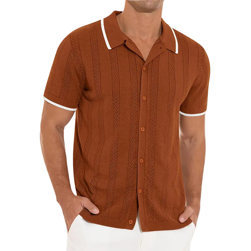 Strikket Cardigan Dame Med Korte Ermer og Retro Krage 0