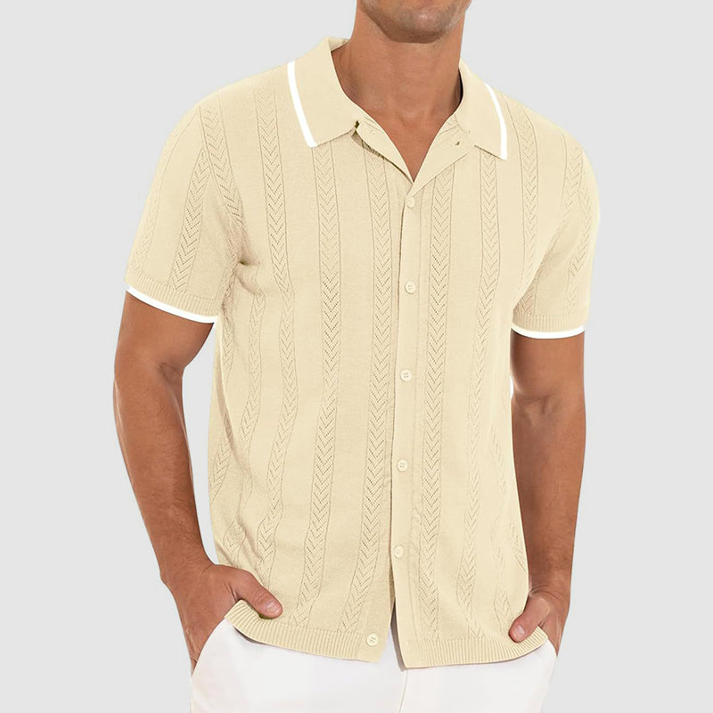 Strikket Cardigan Dame Med Korte Ermer og Retro Krage 1