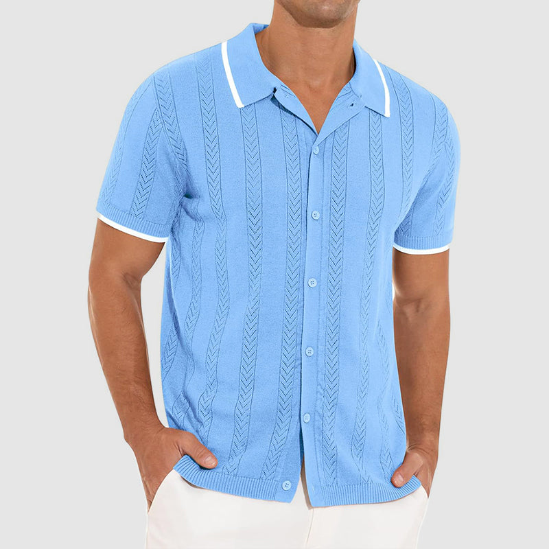 Strikket Cardigan Dame Med Korte Ermer og Retro Krage 3