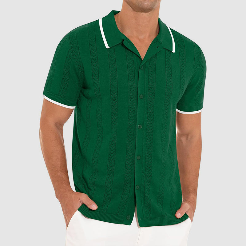 Strikket Cardigan Dame Med Korte Ermer og Retro Krage 4