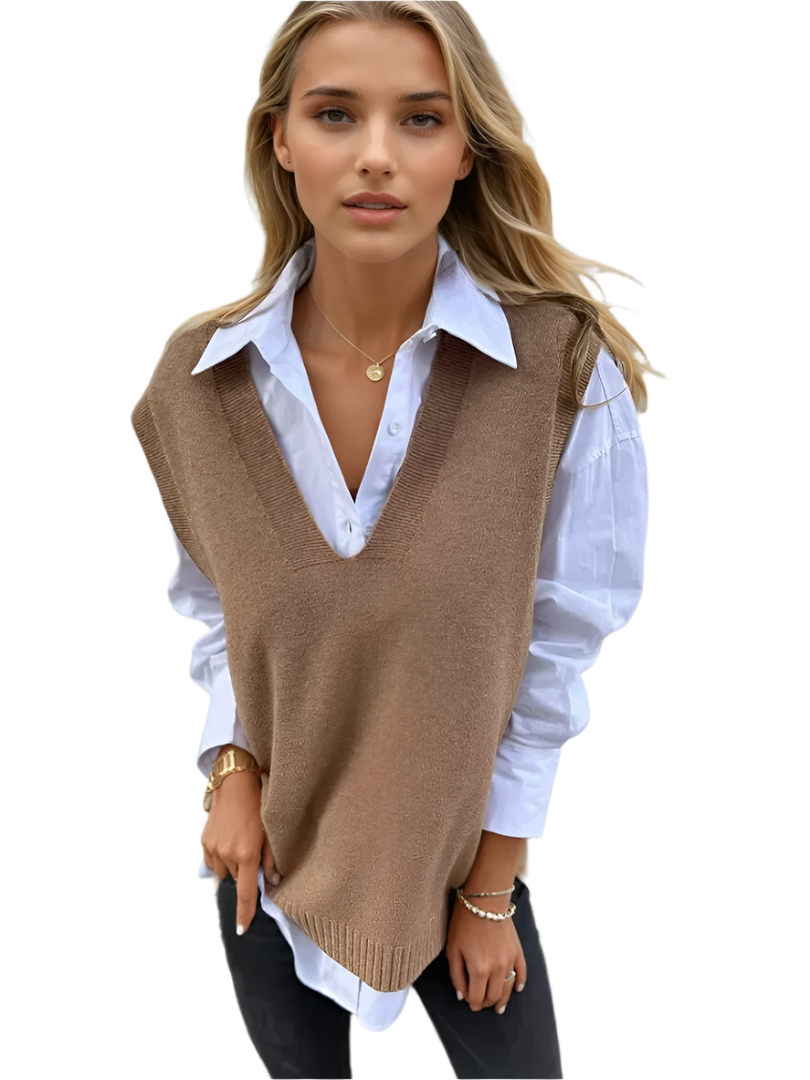 Strikket Vest Dame V-Hals Myk Akryl 0